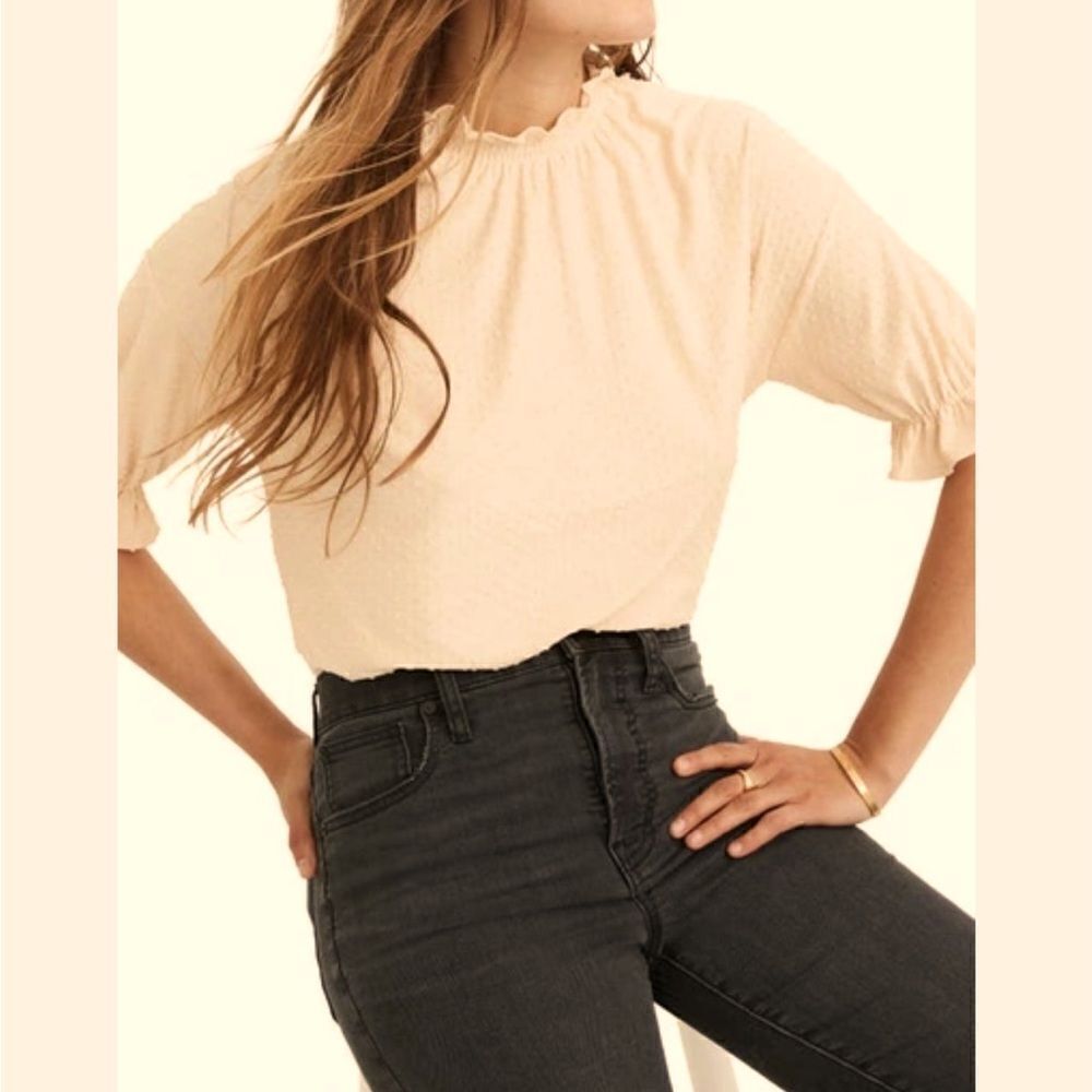 Madewell Clipdot Cream Ruffle Top Blouse Size Small